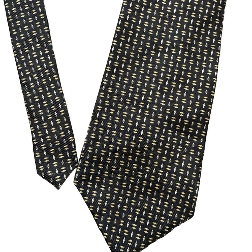 Oscar de la Renta Black and Gold Elegant Geometric Silk Tie Formal Office